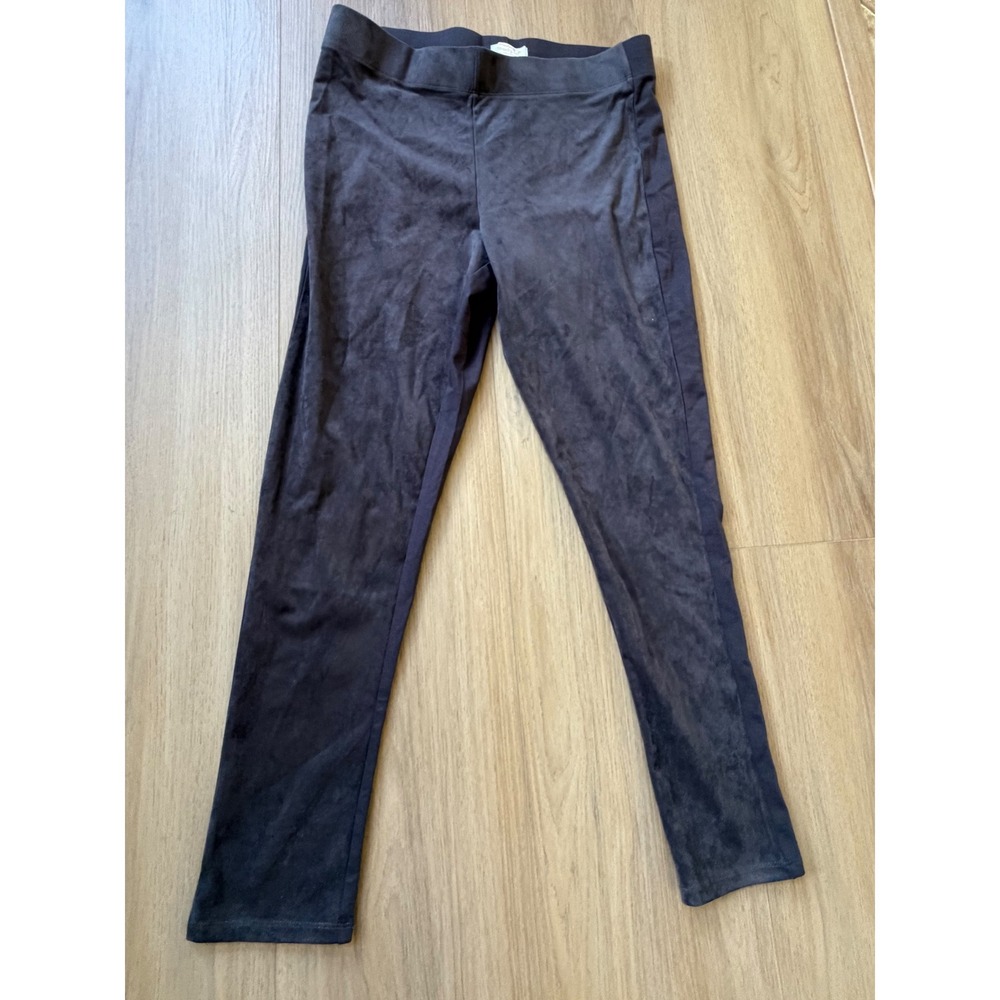 Mud Pie Faux Suede Leggings Women's Large L Charcoal Brown Pull On Stretch